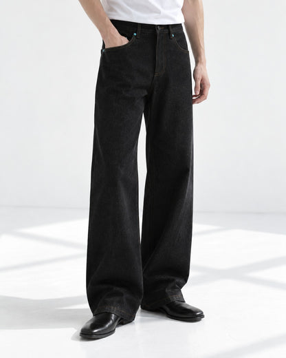 Turquoise Rivet Wide-Leg Jeans