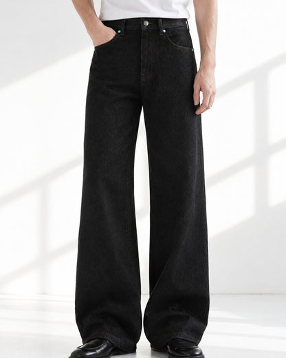 Turquoise Rivet Wide-Leg Jeans