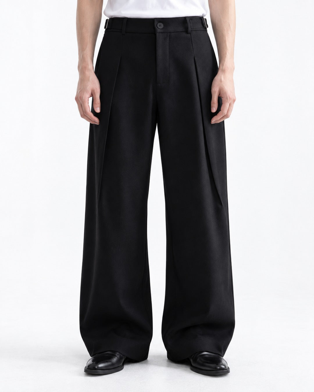 Curved-Dart Wide-Leg Trousers