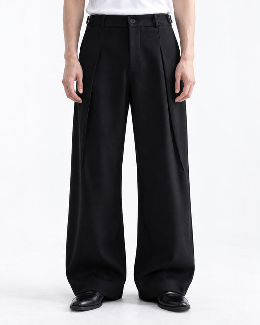 Curved-Dart Wide-Leg Trousers