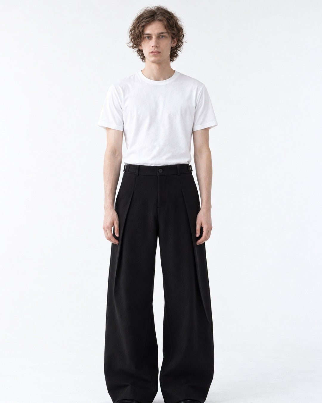 Curved-Dart Wide-Leg Trousers
