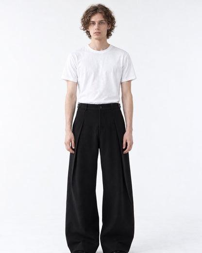 Curved-Dart Wide-Leg Trousers