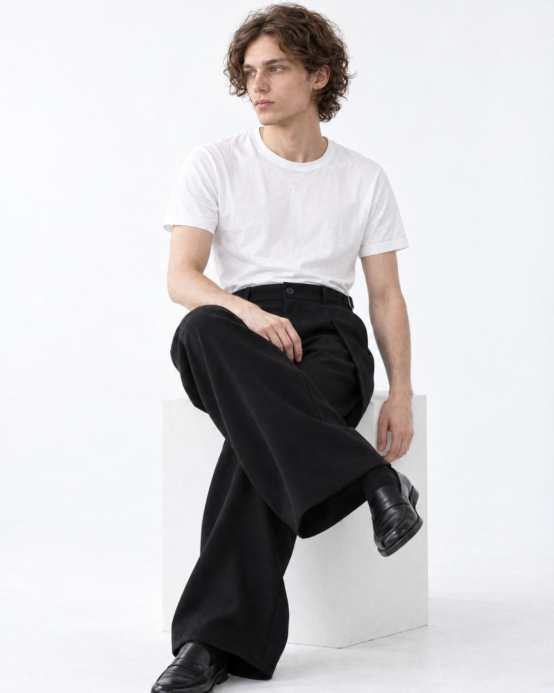 Curved-Dart Wide-Leg Trousers