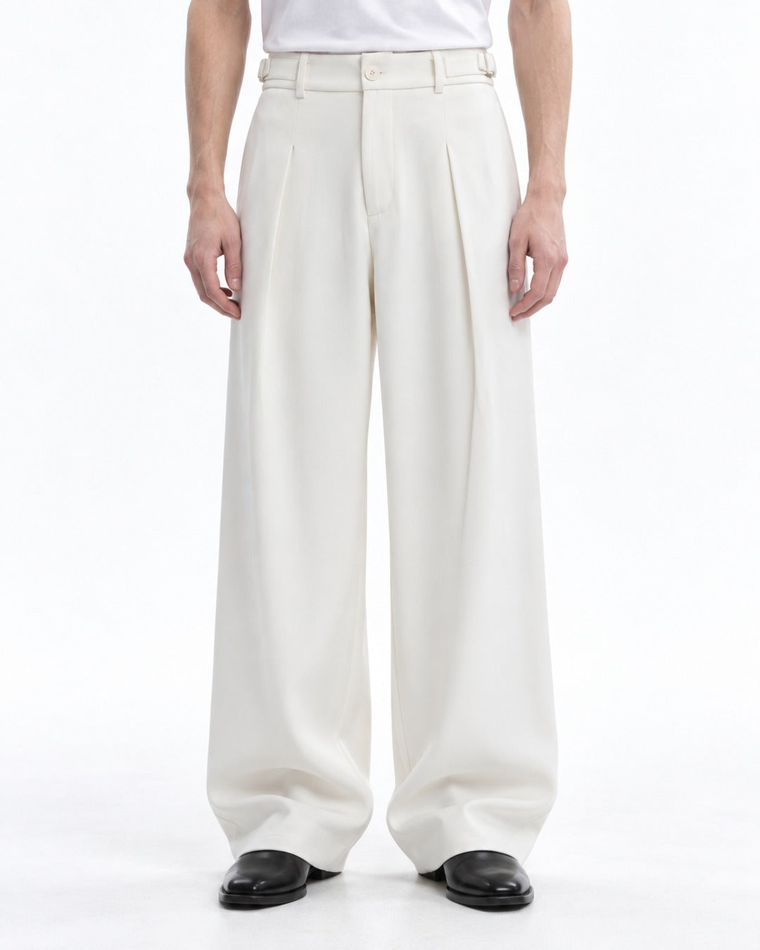 Curved-Dart Wide-Leg Trousers