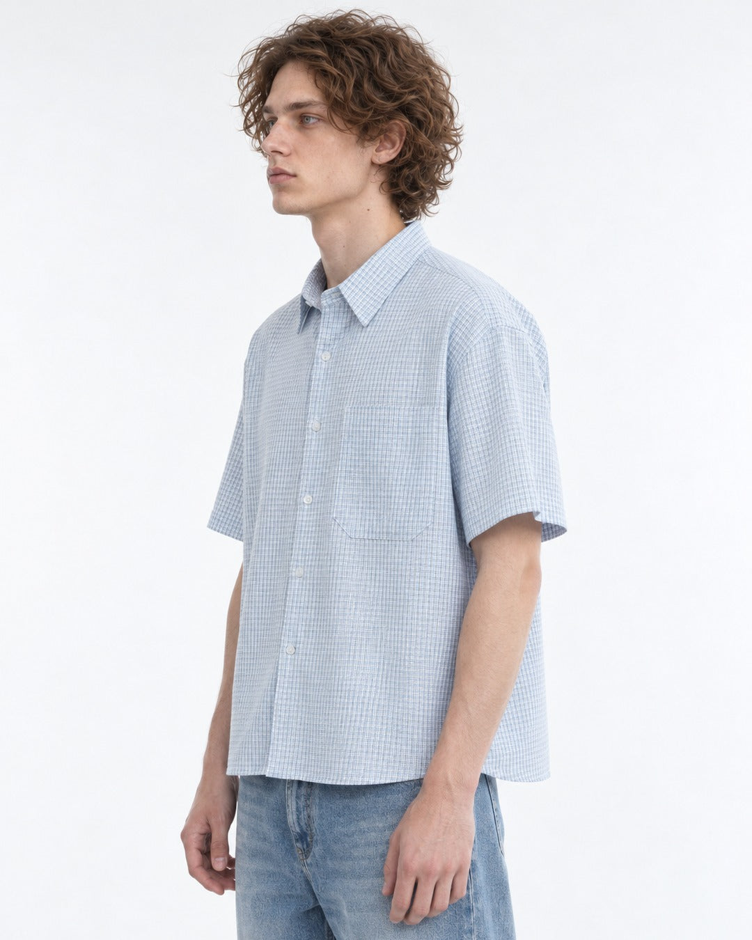 Micro-Check Boxy Short Sleeve Shirt