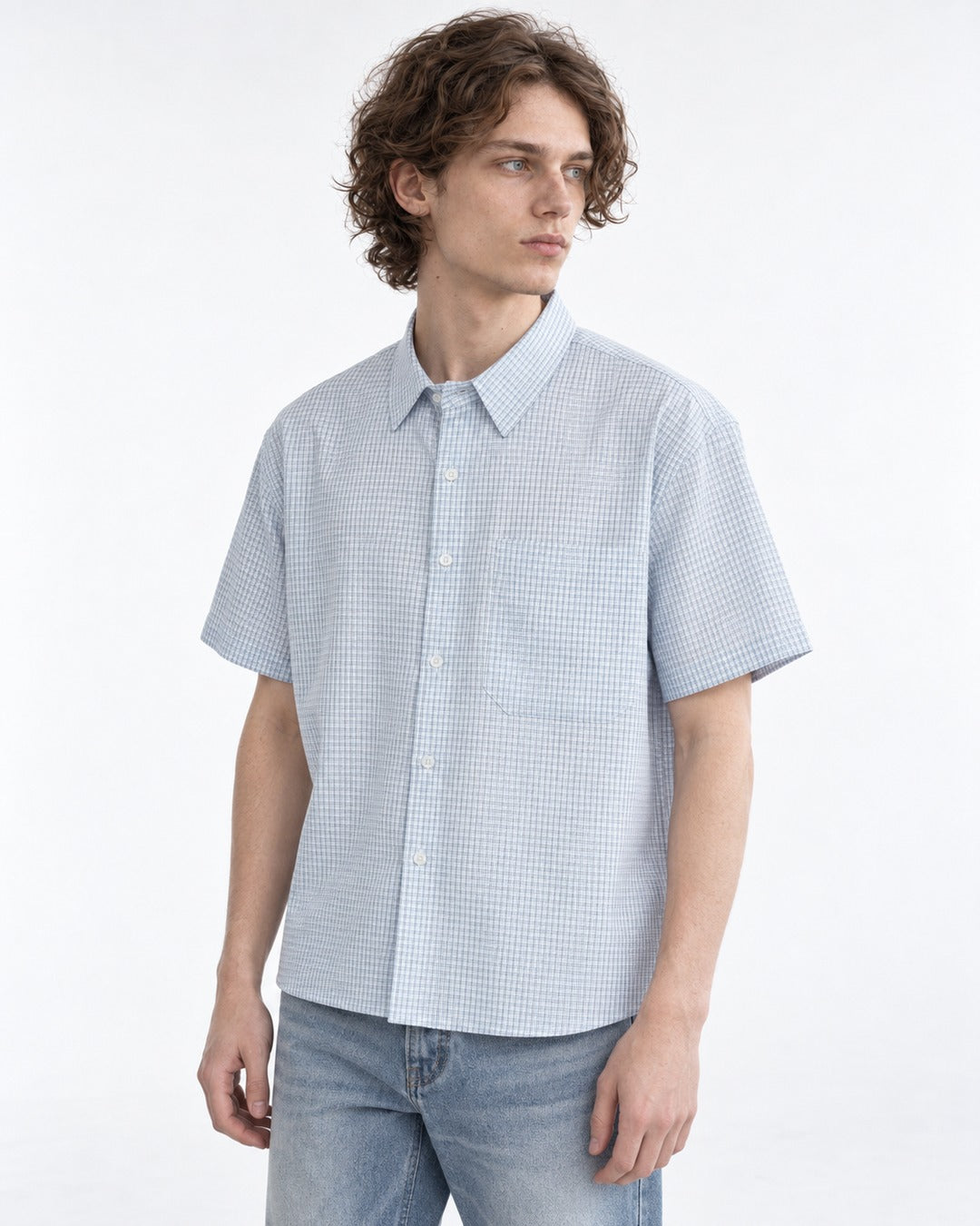 Micro-Check Boxy Short Sleeve Shirt