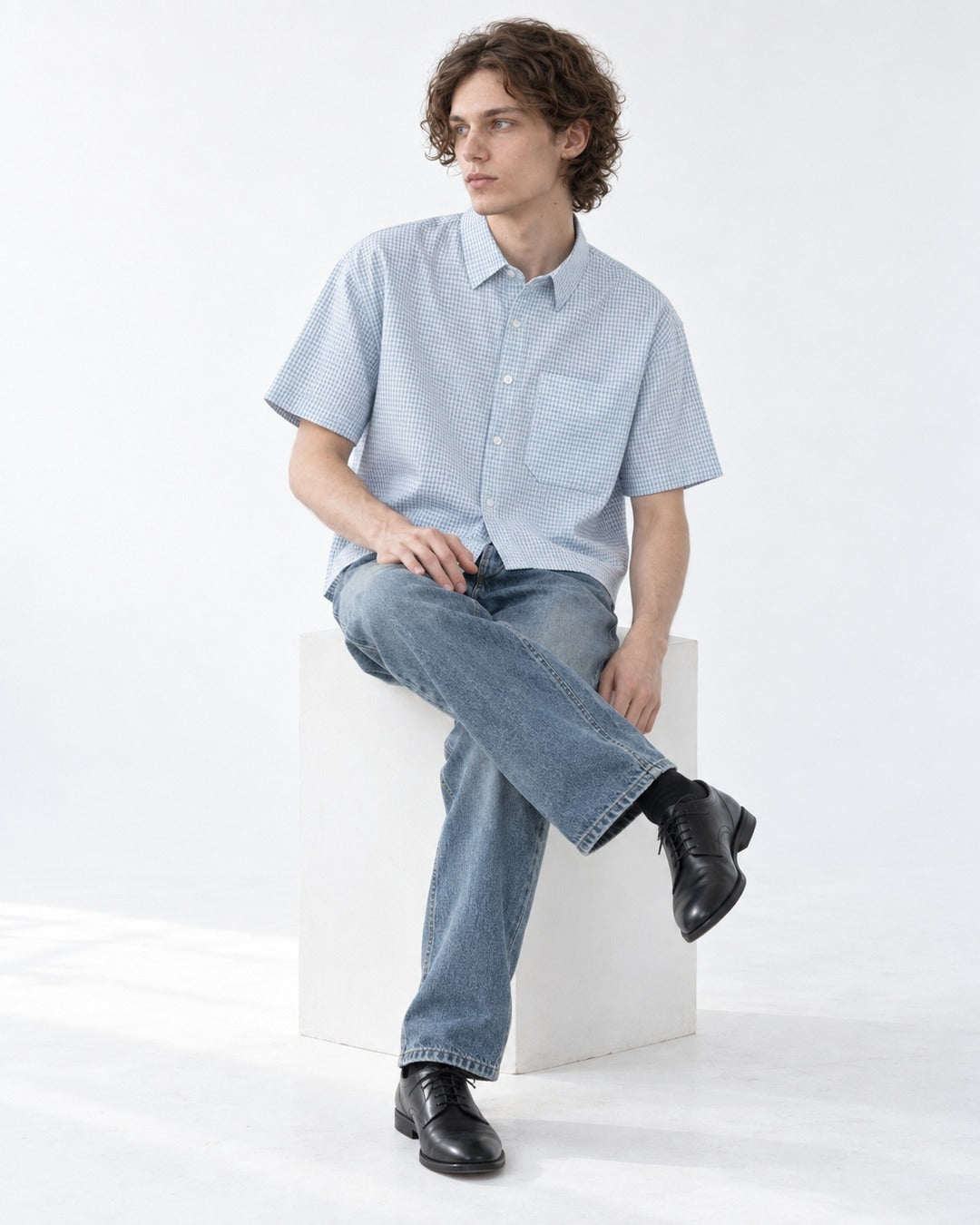 Micro-Check Boxy Short Sleeve Shirt