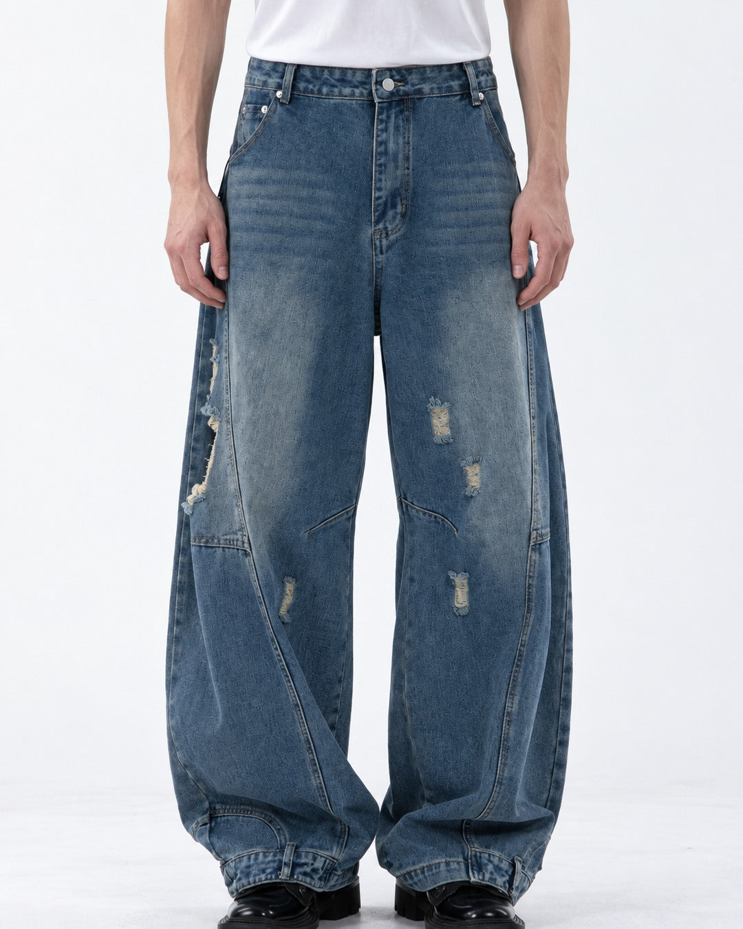 Curved-Panel Cuffed-Hem Jeans