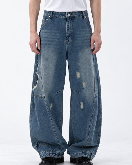 Curved-Panel Cuffed-Hem Jeans
