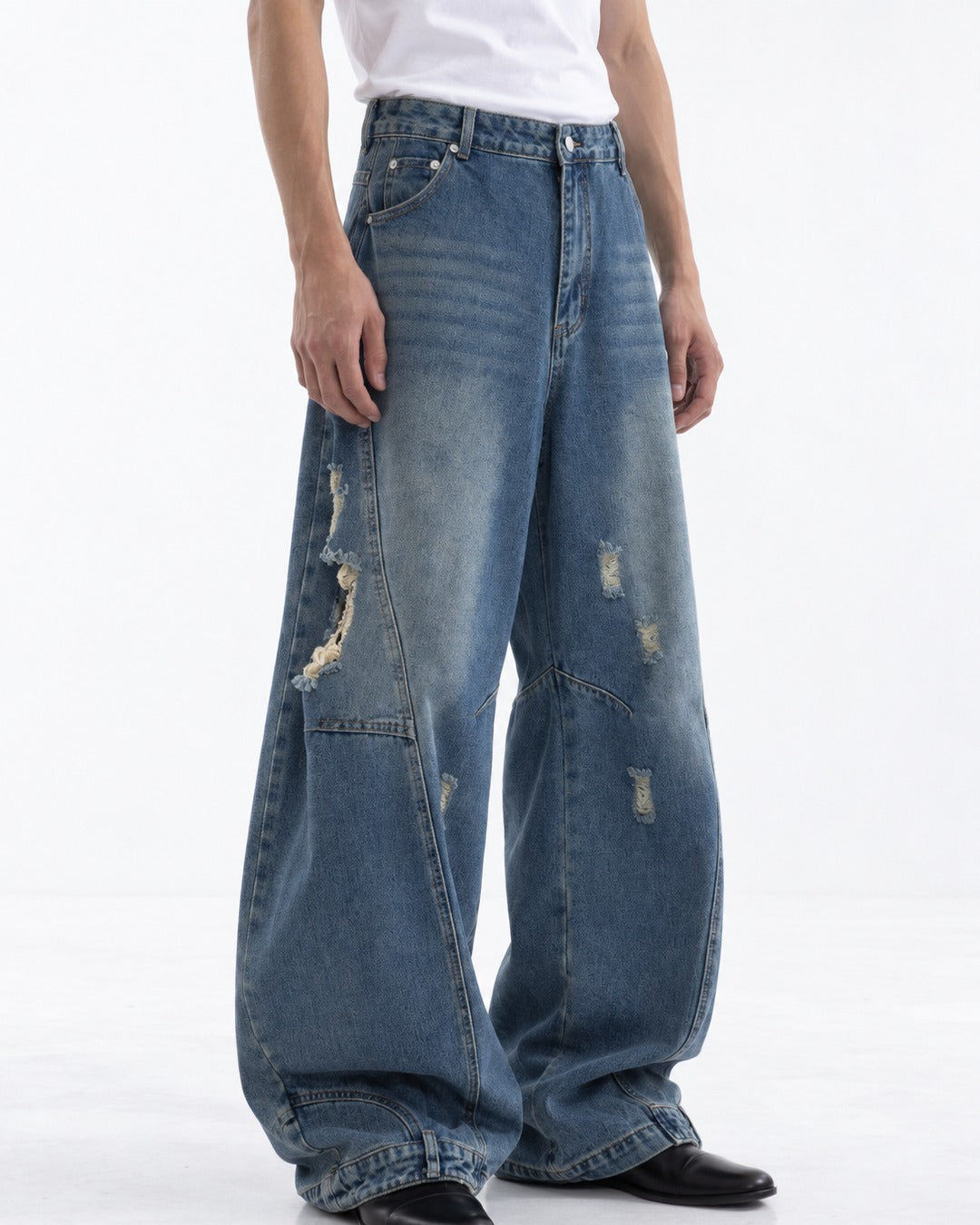 Curved-Panel Cuffed-Hem Jeans