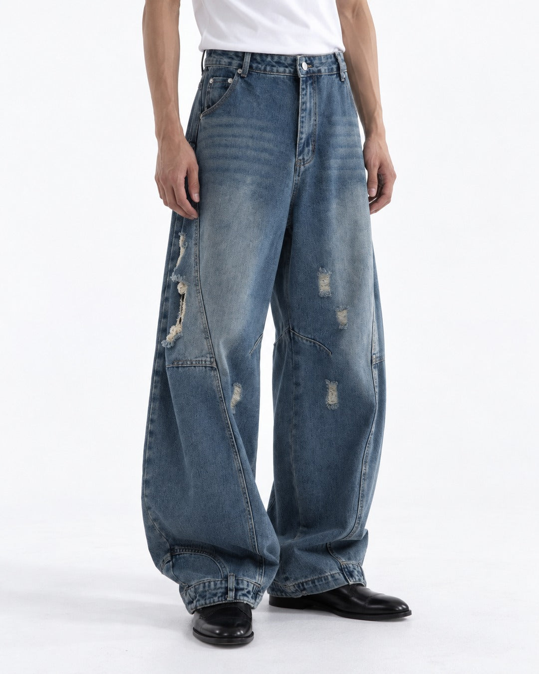 Curved-Panel Cuffed-Hem Jeans