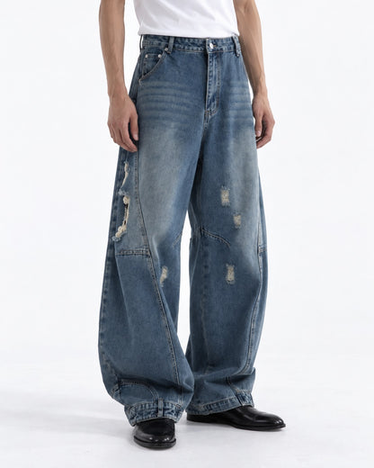 Curved-Panel Cuffed-Hem Jeans
