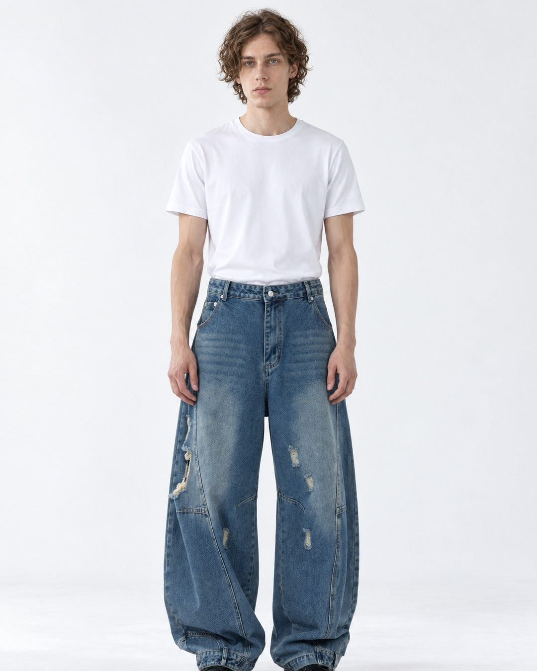 Curved-Panel Cuffed-Hem Jeans