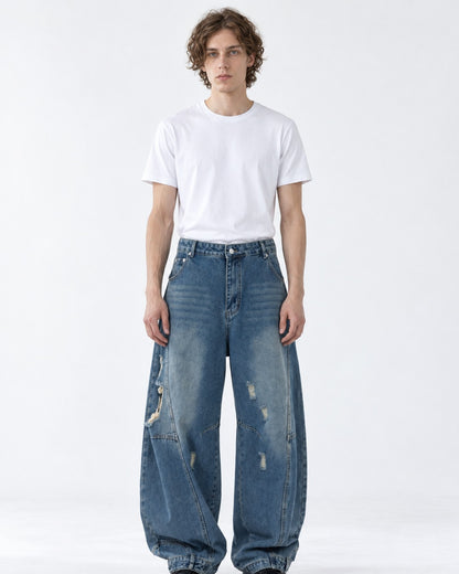 Curved-Panel Cuffed-Hem Jeans