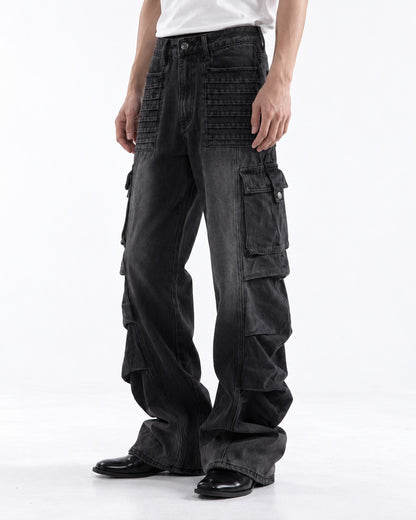 Pintuck-Panel Ruched Cargo Pants