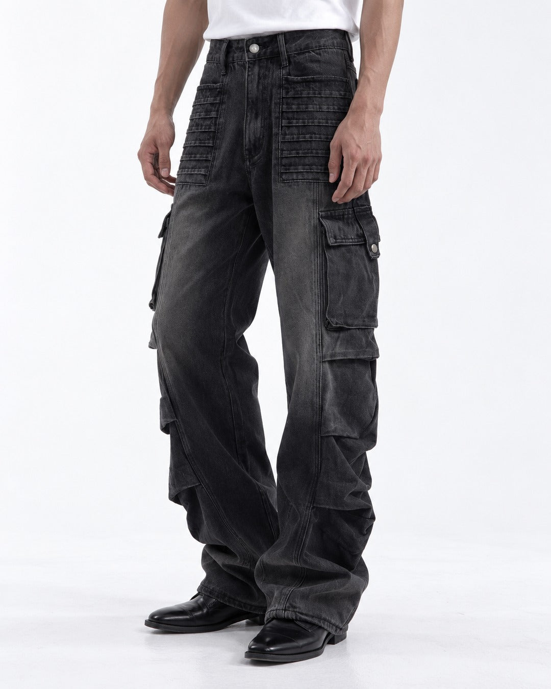 Pintuck-Panel Ruched Cargo Pants