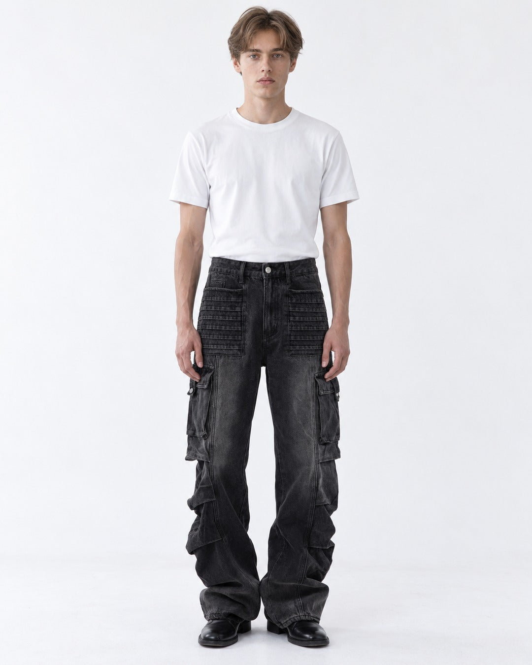 Pintuck-Panel Ruched Cargo Pants