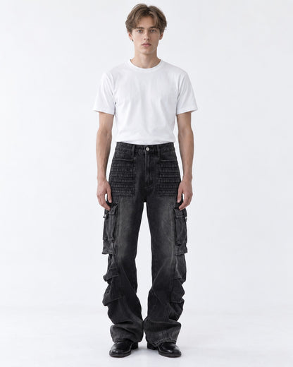 Pintuck-Panel Ruched Cargo Pants