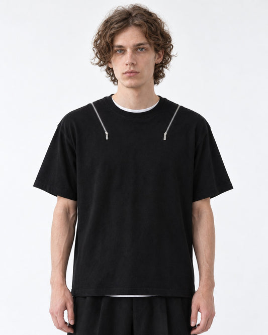 Tee with Zipper-Pull Neckline Detail