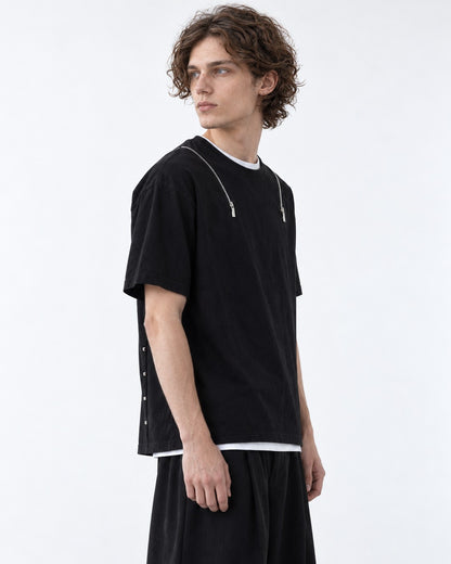 Tee with Zipper-Pull Neckline Detail