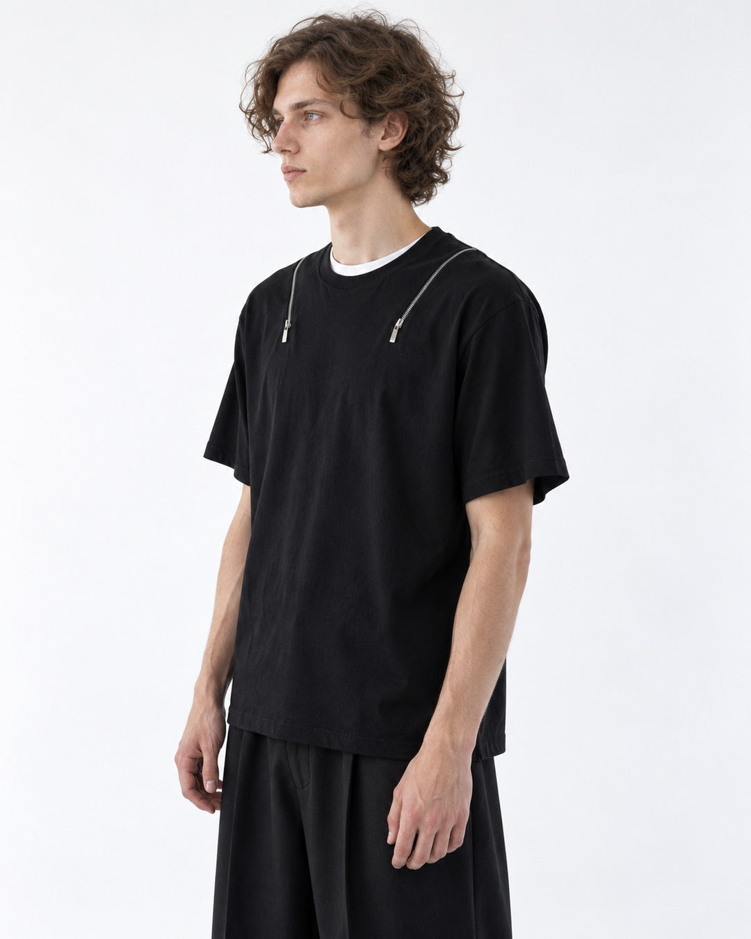 Tee with Zipper-Pull Neckline Detail