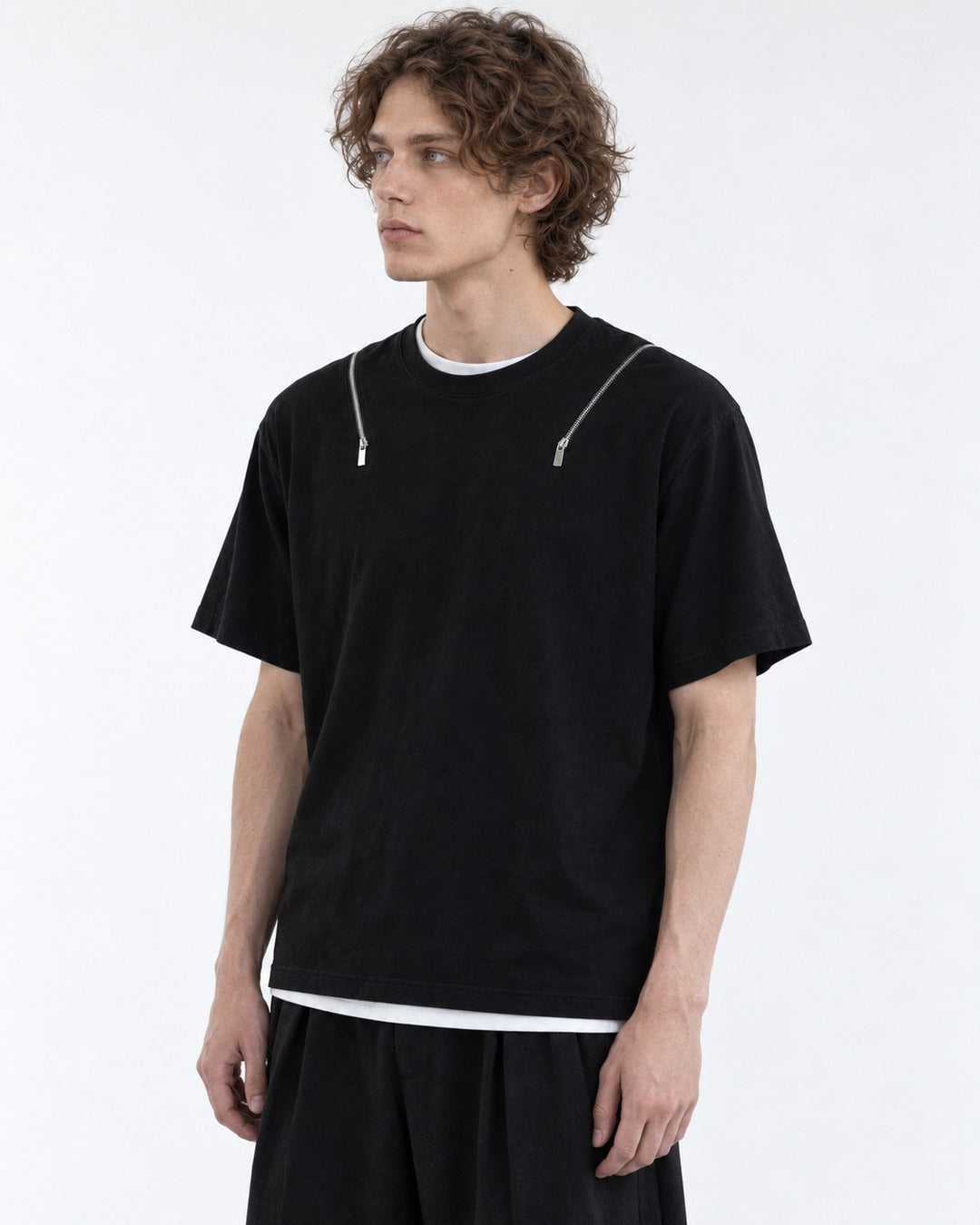 Tee with Zipper-Pull Neckline Detail