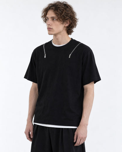 Tee with Zipper-Pull Neckline Detail