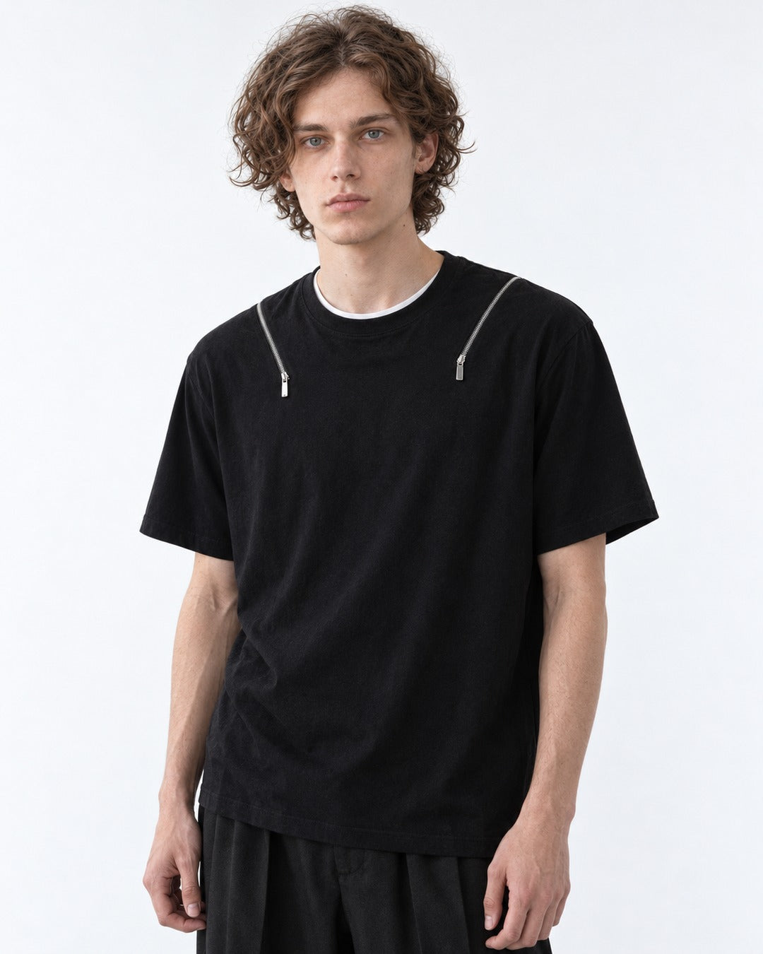 Tee with Zipper-Pull Neckline Detail