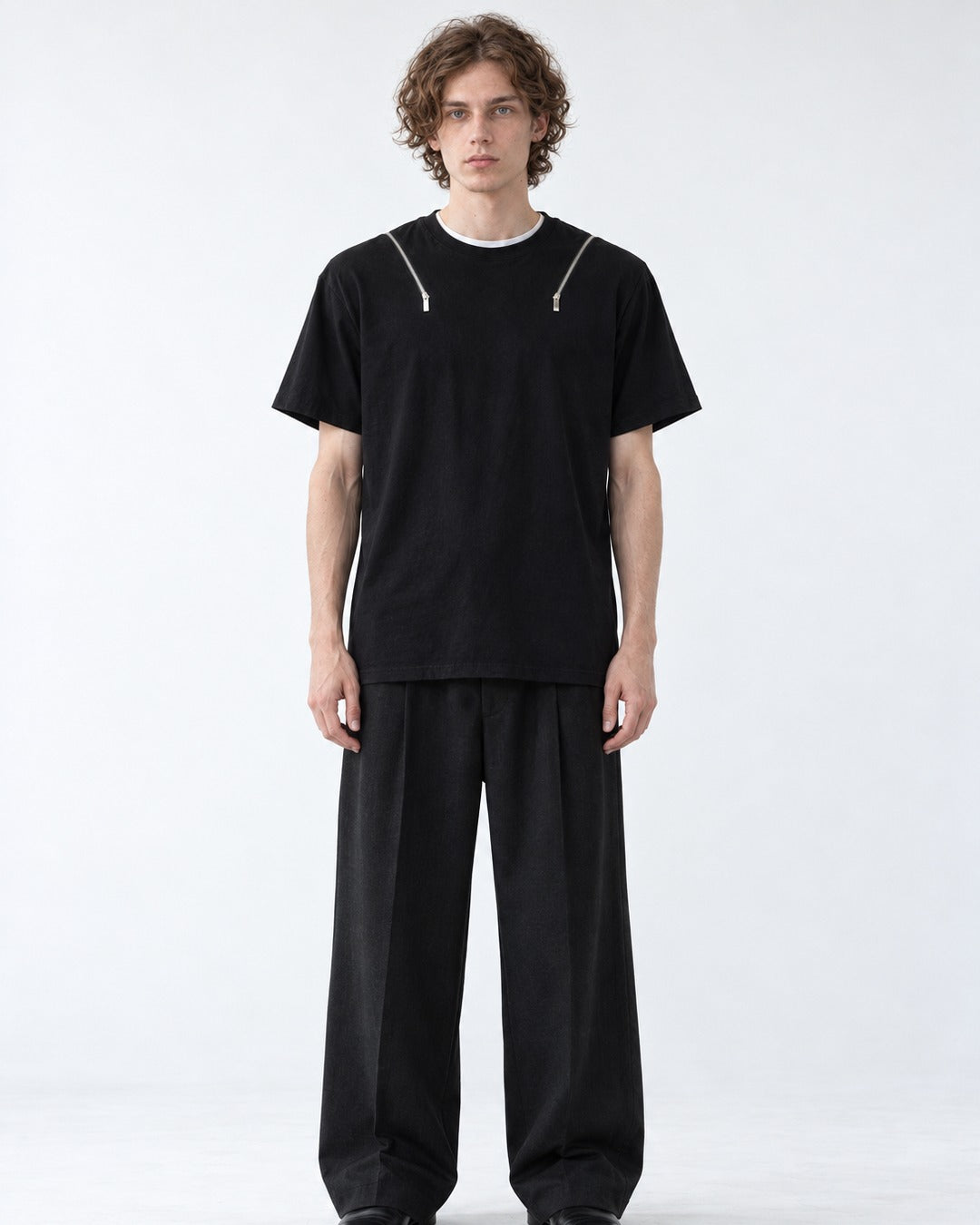 Tee with Zipper-Pull Neckline Detail