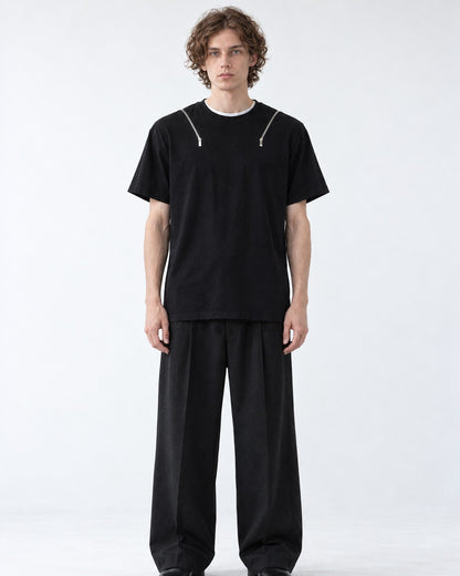 Tee with Zipper-Pull Neckline Detail