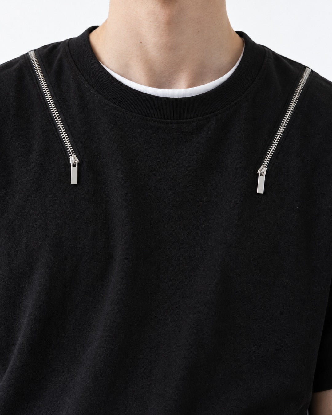 Tee with Zipper-Pull Neckline Detail