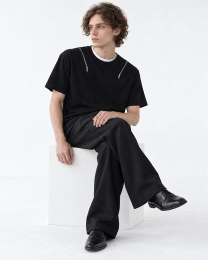 Tee with Zipper-Pull Neckline Detail