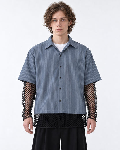 Striped Shirt with Mesh Sleeve Panels