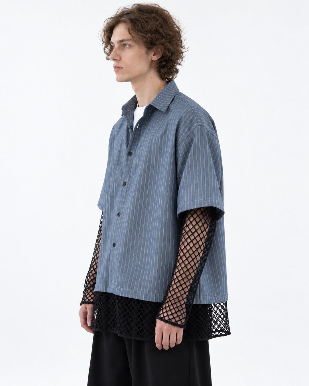 Striped Shirt with Mesh Sleeve Panels