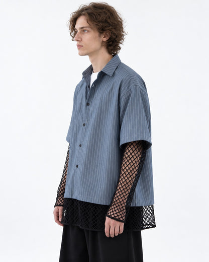 Striped Shirt with Mesh Sleeve Panels