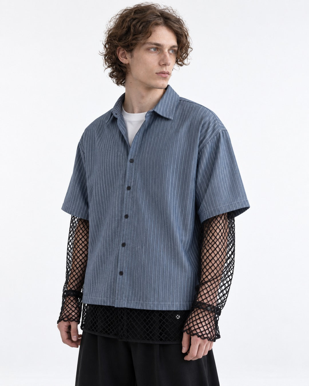 Striped Shirt with Mesh Sleeve Panels