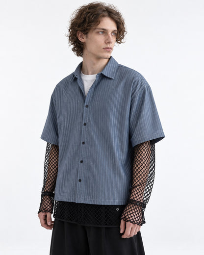Striped Shirt with Mesh Sleeve Panels