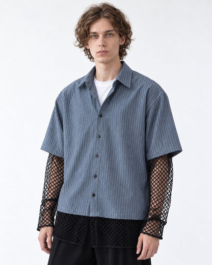 Striped Shirt with Mesh Sleeve Panels