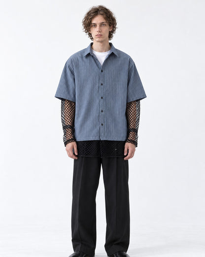 Striped Shirt with Mesh Sleeve Panels