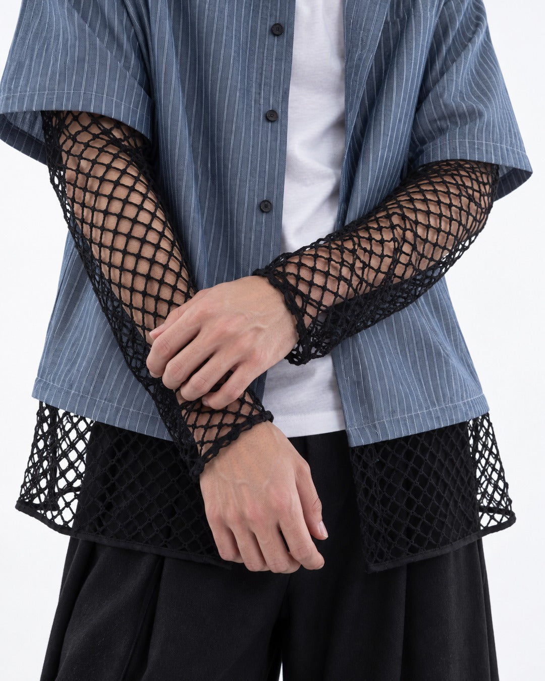 Striped Shirt with Mesh Sleeve Panels