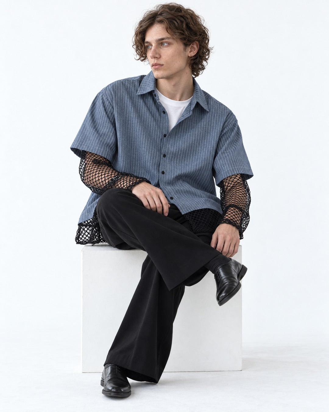 Striped Shirt with Mesh Sleeve Panels