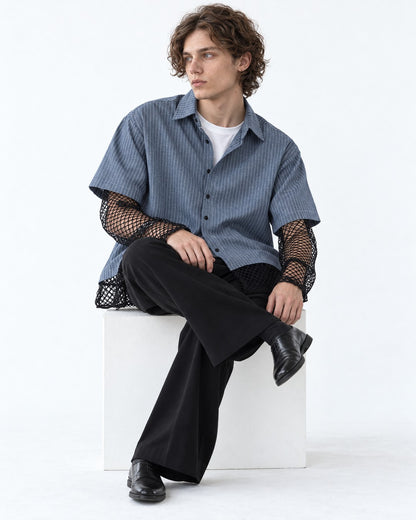 Striped Shirt with Mesh Sleeve Panels