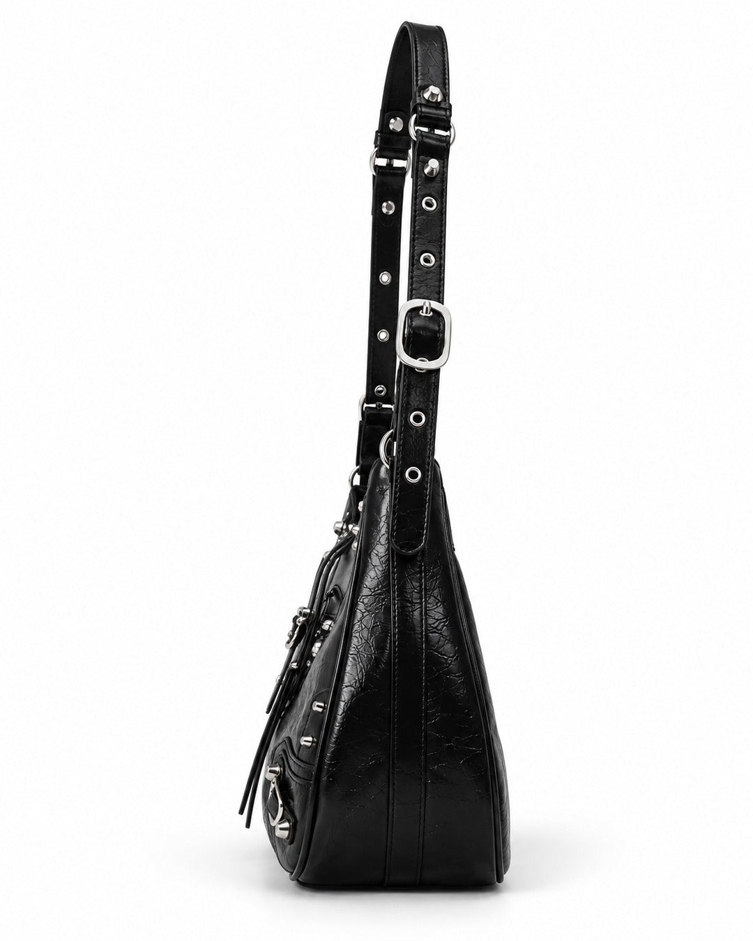 Studded Buckle-Flap Hobo Bag
