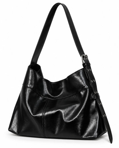 Slouchy Buckle-Strap Hobo Bag