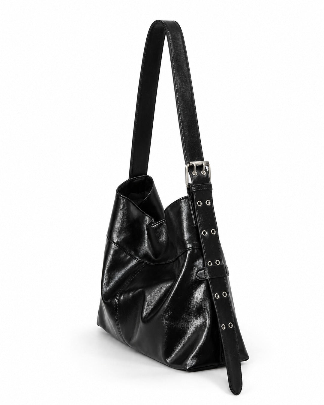 Slouchy Buckle-Strap Hobo Bag