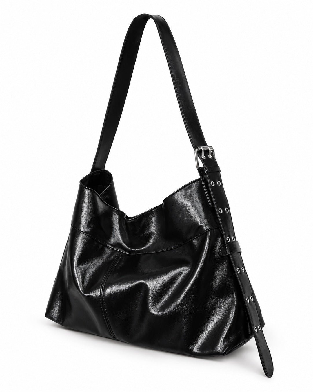 Slouchy Buckle-Strap Hobo Bag