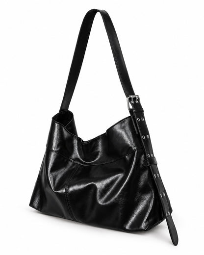 Slouchy Buckle-Strap Hobo Bag