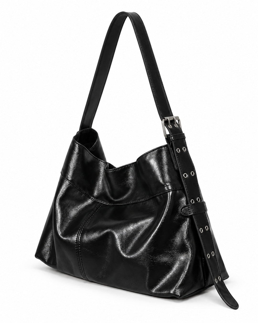 Slouchy Buckle-Strap Hobo Bag