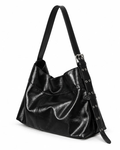 Slouchy Buckle-Strap Hobo Bag
