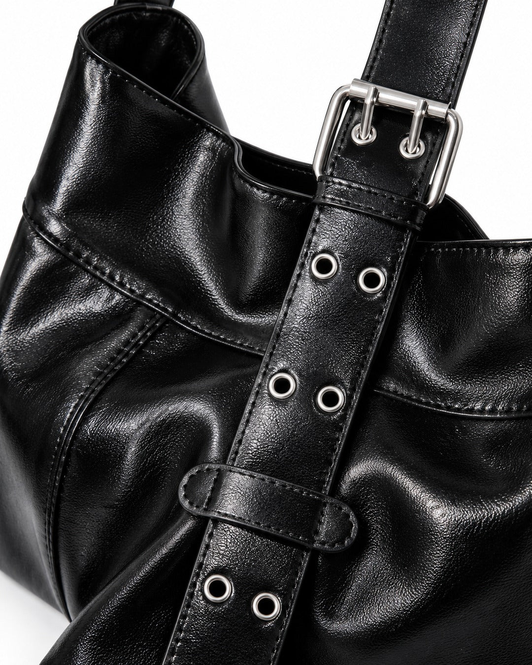 Slouchy Buckle-Strap Hobo Bag